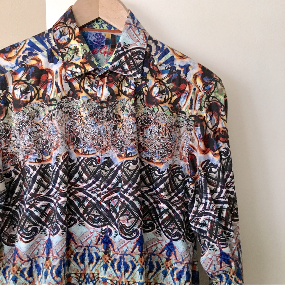 Robert Graham 100% Cotton Multi-Color Party Dress Designer Shirt Scorpion